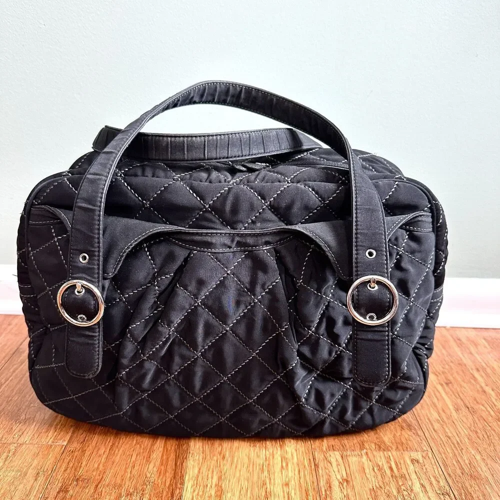 Vera Bradley Quilted Microfiber Baby Bag Black Medium Diaper Weekend Zip Top